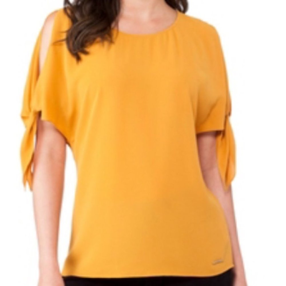NWT Michael Kors Marigold Cold Shoulder Tie Sleeve Top